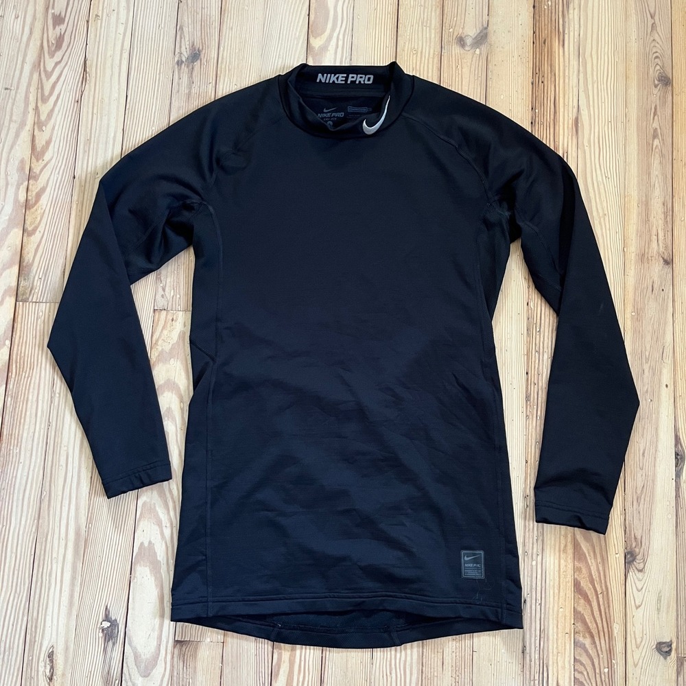 Nike Pro Compression Shirt Mens Large Black Dri-FIT Long Sleeve Mock Neck Top